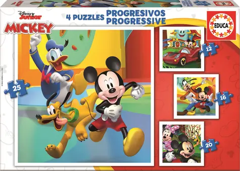 EDUCA Puzzle Mickey a přátelé 4v1 / (12 & 16 & 20 & 25 dílků) / od 3 let