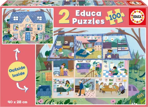 EDUCA Puzzle Outside Inside Dům / 2x100 dílků / od 6 let