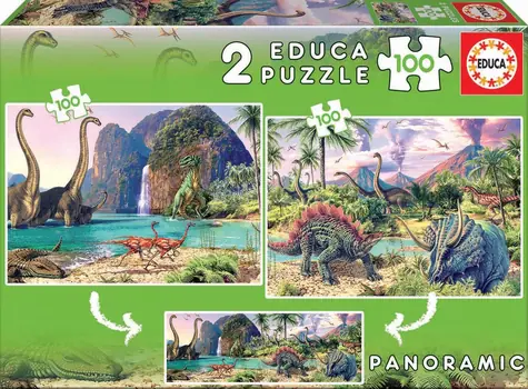 EDUCA Puzzle Panorama Dinosauří svět / 2x100 dílků / od 6 let
