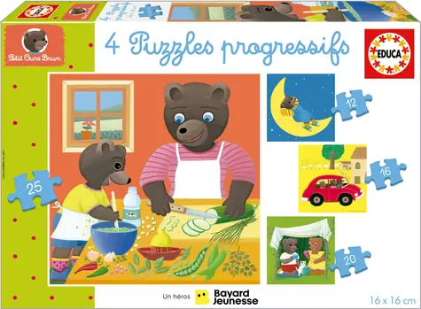 EDUCA Puzzle Petit Ours Brun 4v1 / (12 & 16 & 20 & 25 dílků) / od 5 let