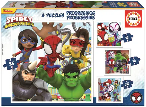 EDUCA Puzzle Spidey a jeho úžasní přátelé 4v1 / (12 & 16 & 20 & 25 dílků) / od 3 let