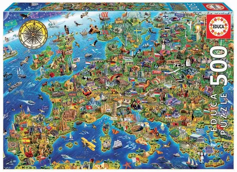 EDUCA Puzzle Šílená mapa Evropy / 500 dílků / od 10 let
