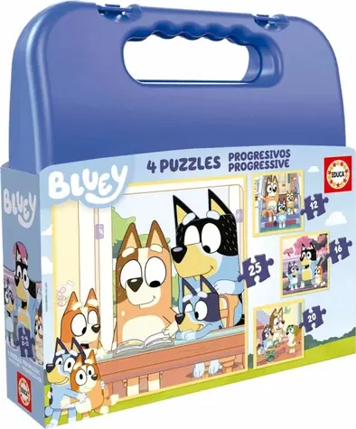EDUCA Puzzle v kufříku Bluey 4v1 / (12 & 16 & 20 & 25 dílků) / od 3 let