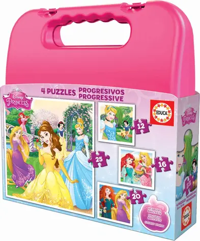 EDUCA Puzzle v kufříku Disney princezny 4v1 / (12 & 16 & 20 & 25 dílků) / od 3 let