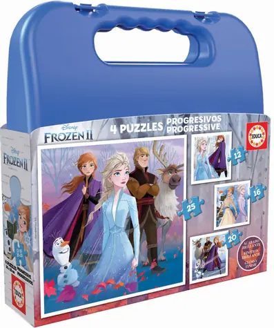 EDUCA Puzzle v kufříku Ledové království 2 - 4v1 (12 & 16 & 20 & 25 dílků) / od 3 let