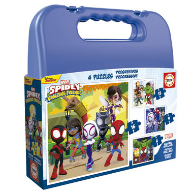 EDUCA Puzzle v kufříku Spidey a jeho úžasní přátelé 4v1 / (6 & 9 & 12 & 16 dílků) / od 3 let