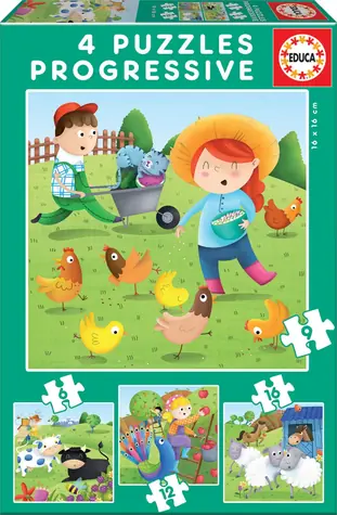 EDUCA Puzzle Zvířátka z farmy 4v1 / (6 & 9 & 12 & 16 dílků) / od 3 let
