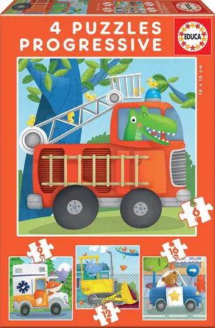 EDUCA Puzzle Zvířecí záchranáři 4v1 / (6 & 9 & 12 & 16 dílků) / od 3 let