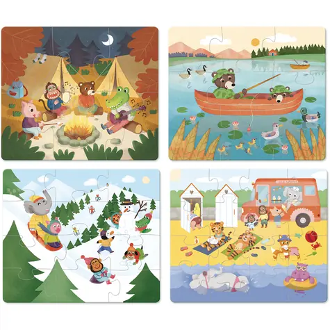 Vilac Dřevěné puzzle Dobrodružství 4v1 / od 2 let