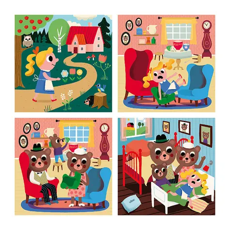 Vilac Dřevěné puzzle Zlatovláska 4 v 1 / od 2 let