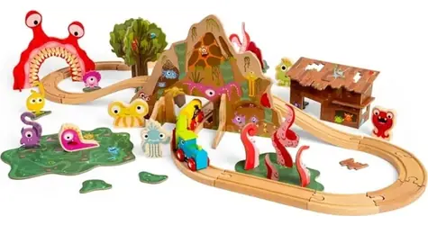 Bigjigs Rail Dřevěná vláčkodráha Příšerky / 50 dílků / od 3 let