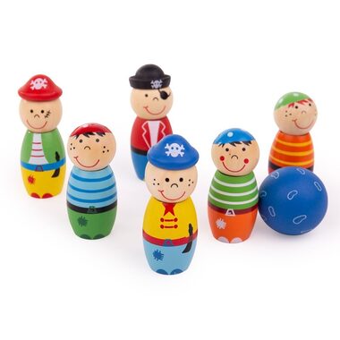 Bigjigs Toys Dřevěné kuželky Piráti / od 3 let