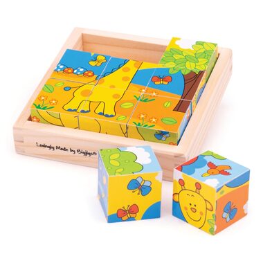 Bigjigs Toys Obrázkové kostky kubusy Safari / 9 dílků / od 3 let