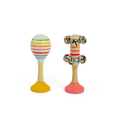 Bigjigs Toys Sada Rumba koule žlutá a rolničky růžové / od 18 měsíců
