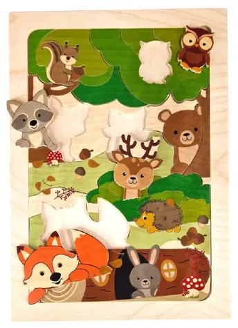Hess Dřevěné puzzle liška a zvířátka z lesa / od 3 let / 32 dílků