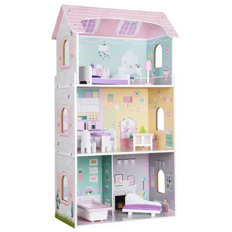 ECOTOYS Třípatrový domeček pro panenky Jahodový / od 3 let