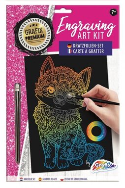 GRAFIX Duhový škrabací obrázek Kočka / od 7 let
