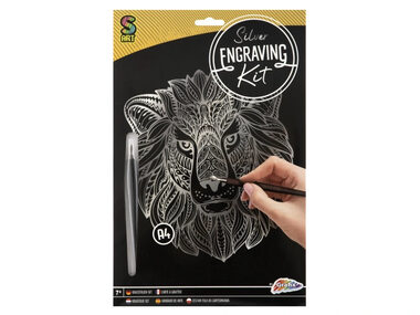 GRAFIX Stříbrný škrabací obrázek Lev / od 7 let