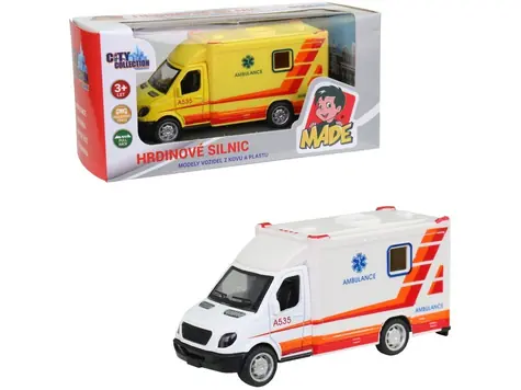 MaDe 10697 - Ambulance kovová, zpětný chod, 10 cm