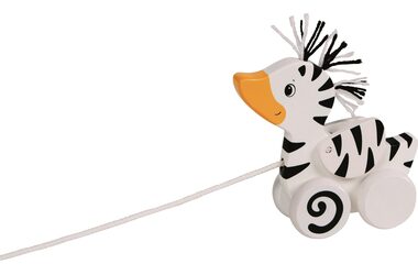 GOKI Dřevěná tahací zebrovaná kačenka / od 12 měsíců