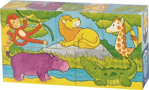 GOKI Dřevěné kostky Safari a Arktida / 5 kostek / od 3 let