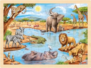 GOKI Dřevěné puzzle Africká savana / 96 dílků / od 3 let