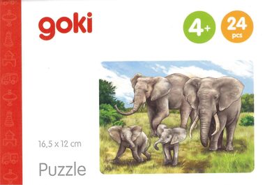 GOKI Dřevěné puzzle Africká zvířata: Sloni / 24 dílků / od 4 let