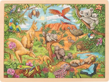 GOKI Dřevěné puzzle Australská zvířata / 96 dílků / od 3 let