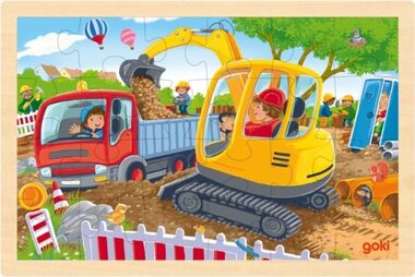 GOKI Dřevěné puzzle Bagr / 24 dílků / od 3 let
