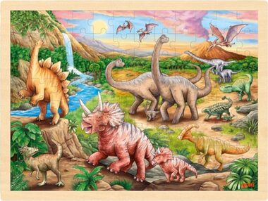 GOKI Dřevěné puzzle Dinosauří stezka / 96 dílků / od 3 let