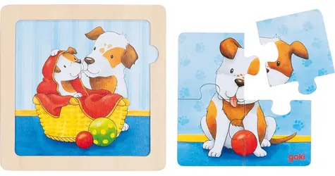 GOKI Dřevěné puzzle Pejsek / 4 dílky / od 12 měsíců