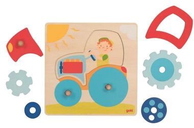 GOKI Dřevěné puzzle Traktor / 6 dílků / od 12 měsíců