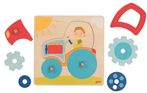 GOKI Dřevěné puzzle Traktor / 6 dílků / od 12 měsíců