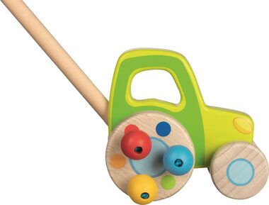 GOKI Dřevěný traktor na tyči / od 12 měsíců