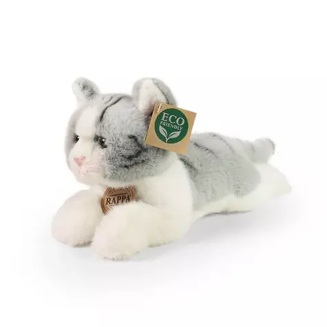 RAPPA Plyšová kočka ležící šedá 20 cm / ECO-FRIENDLY / od 0 let