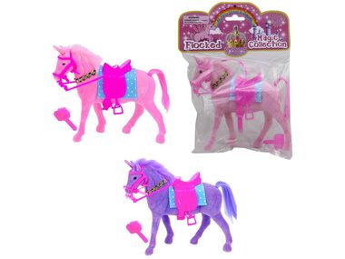 MaDe 15687 Kůň jednorožec s odnímatelnou uzdečkou,náhrdelníkem,podsedlovou podložkou,sedlem,kartáčem / 17 cm  / od 3 let