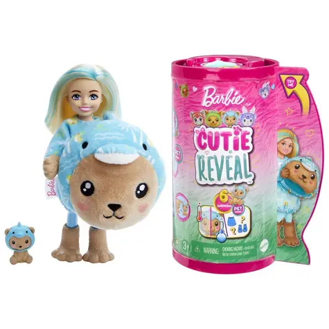 Mattel Barbie cutie reveal chelsea v kostýmu - medvídek v modrém kostýmu delfína / od 3 let