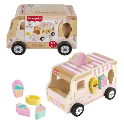 Mattel Fisher Price dřevěná vkládačka zmrzlinářské auto / od 18 měsíců
