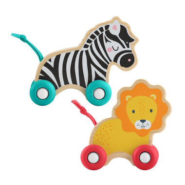 Mattel Fisher Price dřevěná postrkovací lev a zebra / od 6 měsíců