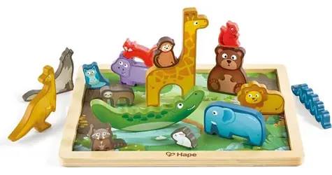 Hape Puzzle - Zvířecí království / Počet dílků: 17+ 5 karet / od 3 let