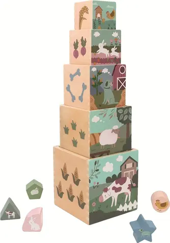 2Kids Toys Skládací věž z kostek Farma / od 18 měsíců