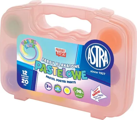 ASTRA Temperové barvy 12 x 20 ml pastelové, v plastovém kufříku růžová / od 3 let