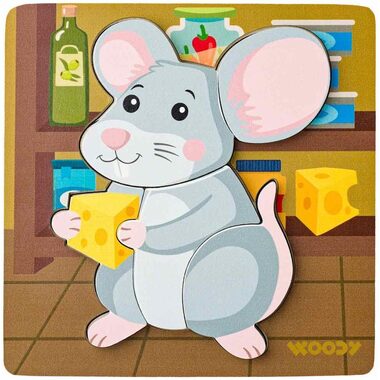 Woody Puzzle Baby - myška / 5 dílků / od 12 měsíců