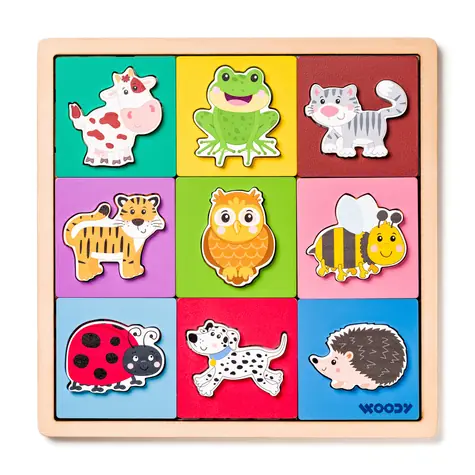 Woody Puzzle se zvířátky, tvary-barva / 18 dílků / od 3 let
