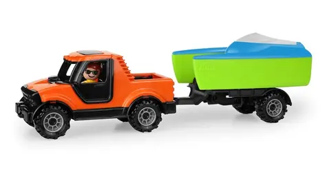 Lena Truckies Pick-up s vozíkem a loďkou oranžová / od 2 let