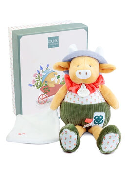 Doudou Dárková sada Plyšová kravička Aneth s dečkou zelená 28 cm / od 0 měsíců