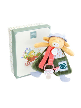 Doudou Dárková sada Plyšová kravička Aneth s úchytem na dudlík 19 cm / od 0 měsíců