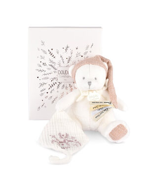Doudou Dárková sada Plyšový medvídek s úchytem na dudlík a dečkou růžový 20 cm / od 0 měsíců