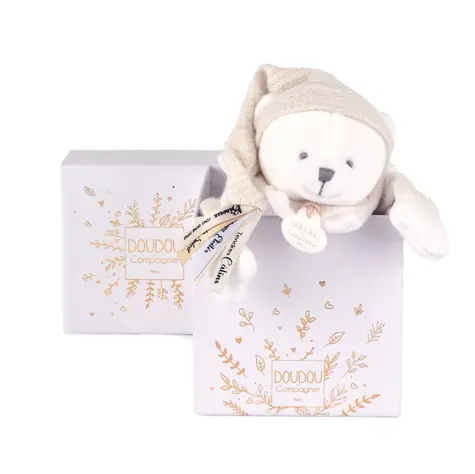 Doudou Dárková sada Plyšový muchláček medvídek s čepičkou béžový 25 cm / od 0 měsíců