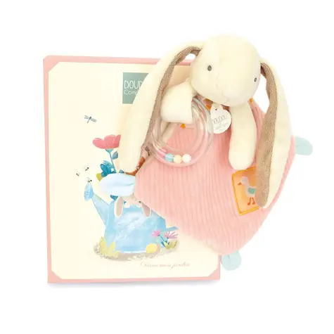 Doudou Dárková sada růžová Králíček Ciboulette s chrastítkem 21 cm / od 0 měsíců